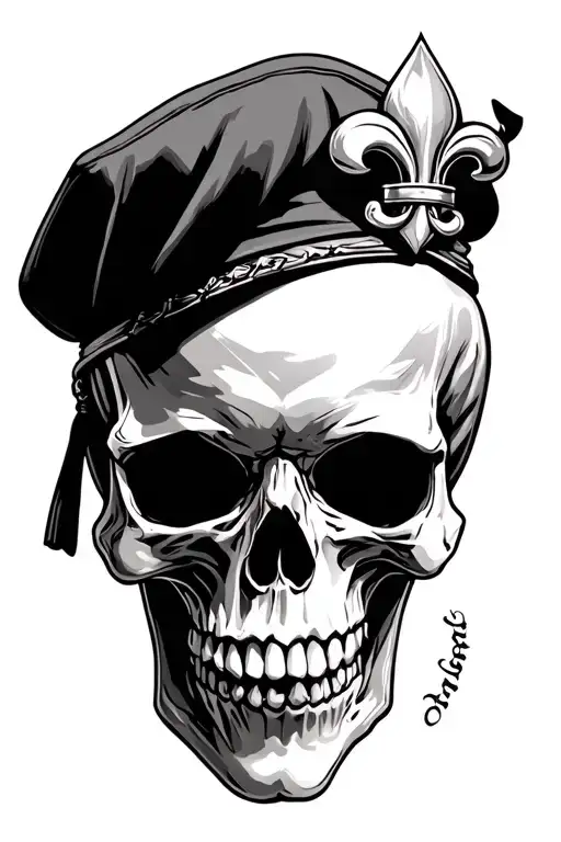 skull with French military beret and flaure de lis tattoo design idea