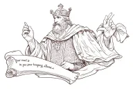King Baldwin IV with the hand rised and a scroll paper with the text "your soul is in your keeping alone" tattoo design idea