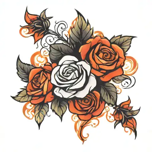 black rose burning embers arm sleeve sophisticated  tattoo design idea