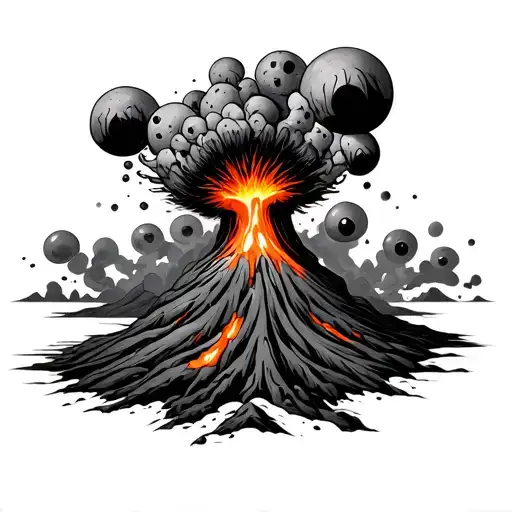 volcano spewing eyeballs tattoo design idea