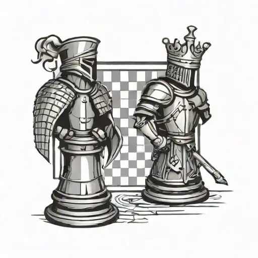 Knight and Bishop chess pieces standing next to each other in a very simple style tattoo design idea