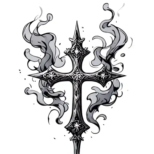 Sketch Russian Orthodox Cross with Realistic Smoke tattoo design idea