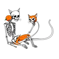 Skeleton Holding orange cat sitting tattoo design idea