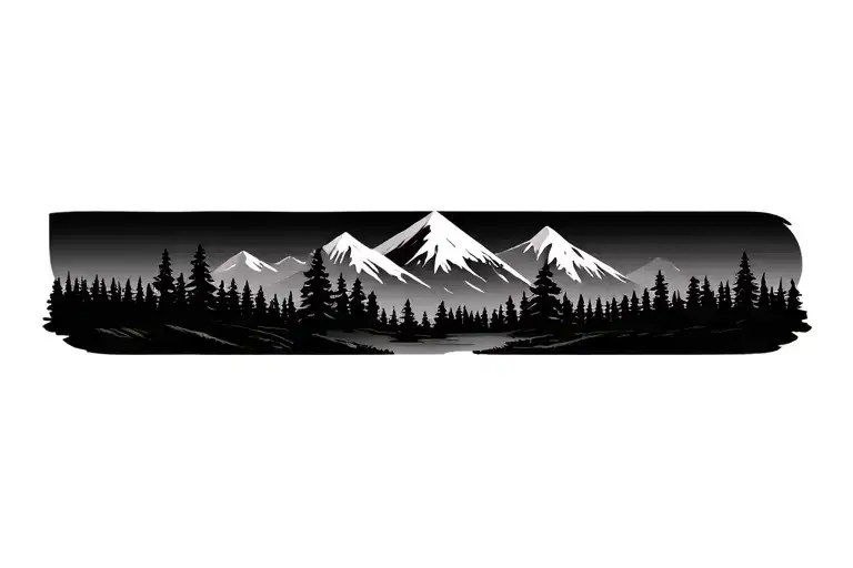mountains and trees tattoo design idea
