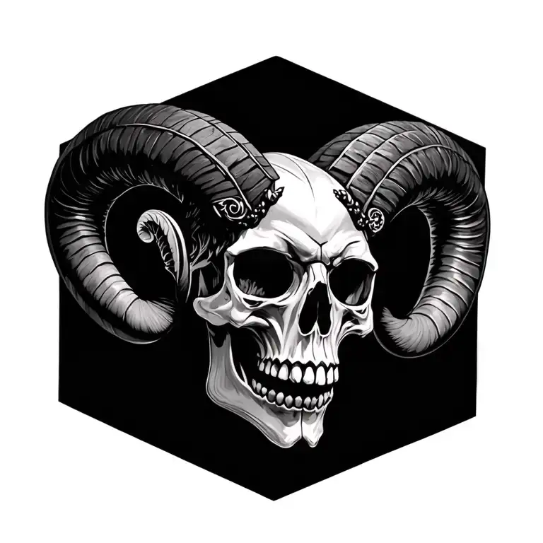 skull Aries zodiac sign tattoo design idea