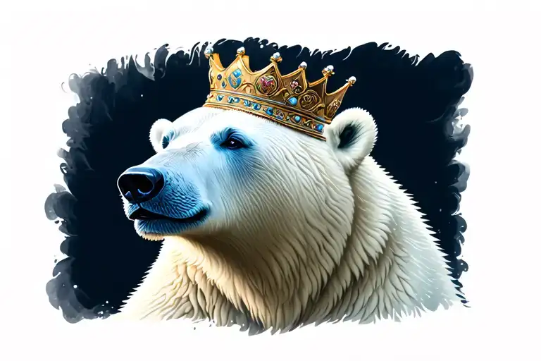 polar bear wearing a crown surrounded tattoo design idea