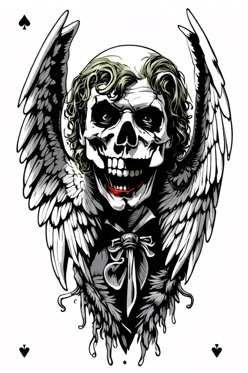 joker card design and skull and angel wings  tattoo design idea