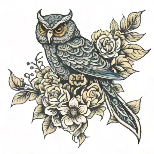 elephant flower cross owl tattoo design idea