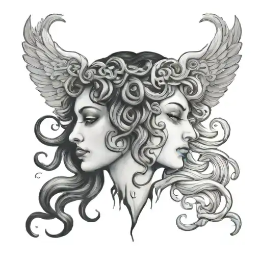 half persephone half medusa head tattoo design idea