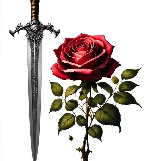 claymore sword through rose tattoo design idea
