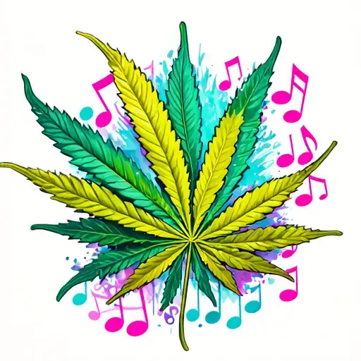 music notes with 420 weed and curacao tattoo design idea
