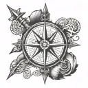 Script cross compass tattoo design idea