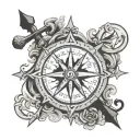 Script cross compass tattoo design idea