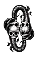 two cobra snake mirrored facing each other skull space in between tattoo design idea