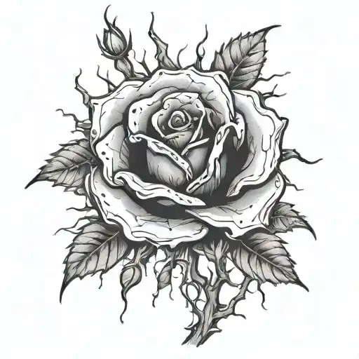 black thorny stem, black Rose, dripping blood off its thorns tattoo design idea