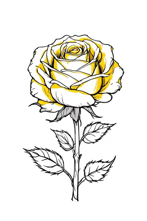 single line yellow rose tattoo design idea
