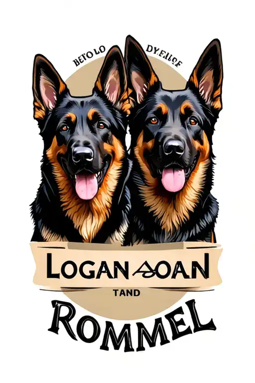 "Logan and Rommel" 2 german shepherd dogs, 1 dog is black, the other dog is black and tan. tattoo design idea