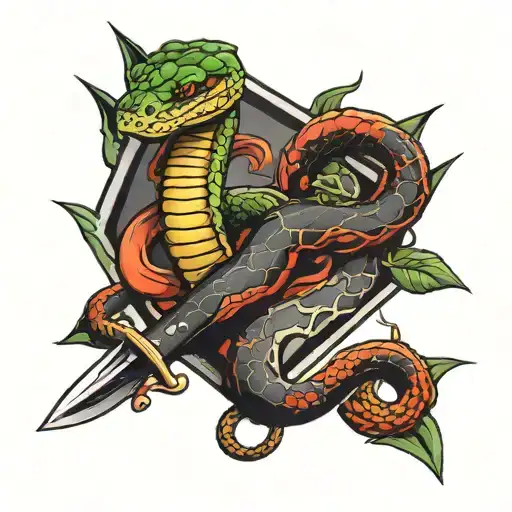 snake around sword tattoo design idea