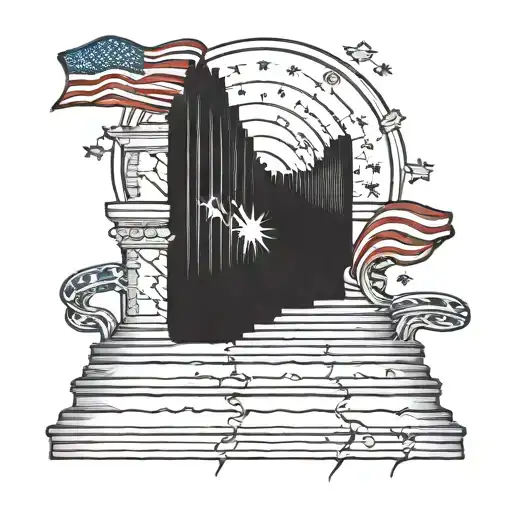 Staircase to heaven with prayer hands and the american flag tattoo design idea
