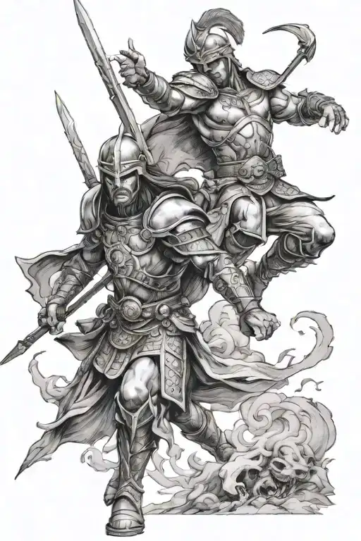 warrior power battle scene World tattoo design idea