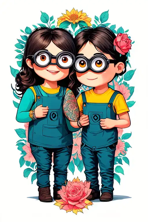 minion girl holding minion boy holding tattoo design idea