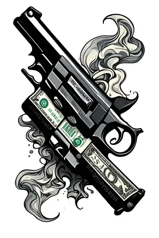 Risk to be rich guns smoke money tattoo design idea