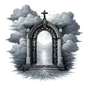 your life was a blessing your memory a treasure with gates and clouds  tattoo design idea