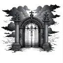 your life was a blessing your memory a treasure with gates and clouds  tattoo design idea