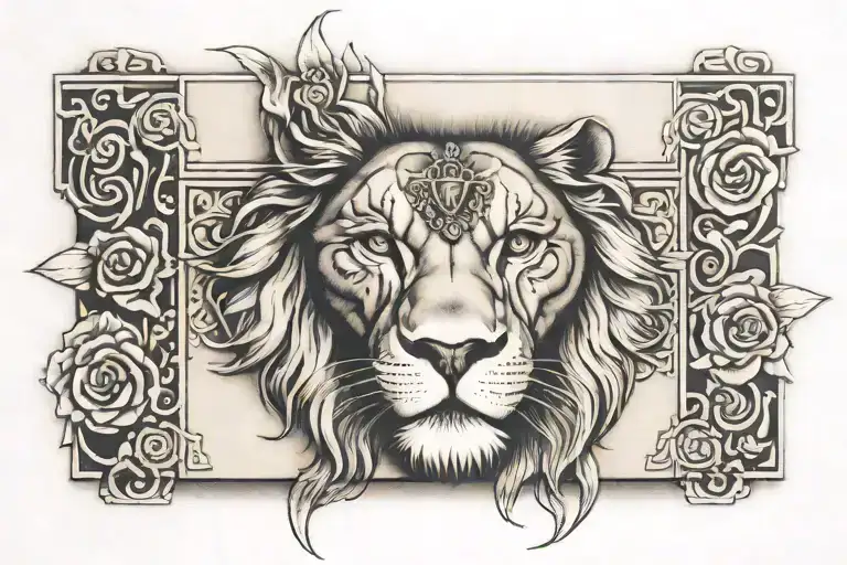 lion eyes in box tattoo design idea