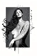 A fine-line sacred geometry tattoo on upper left arm with lines flowing down arm and up neck. tattoo design idea