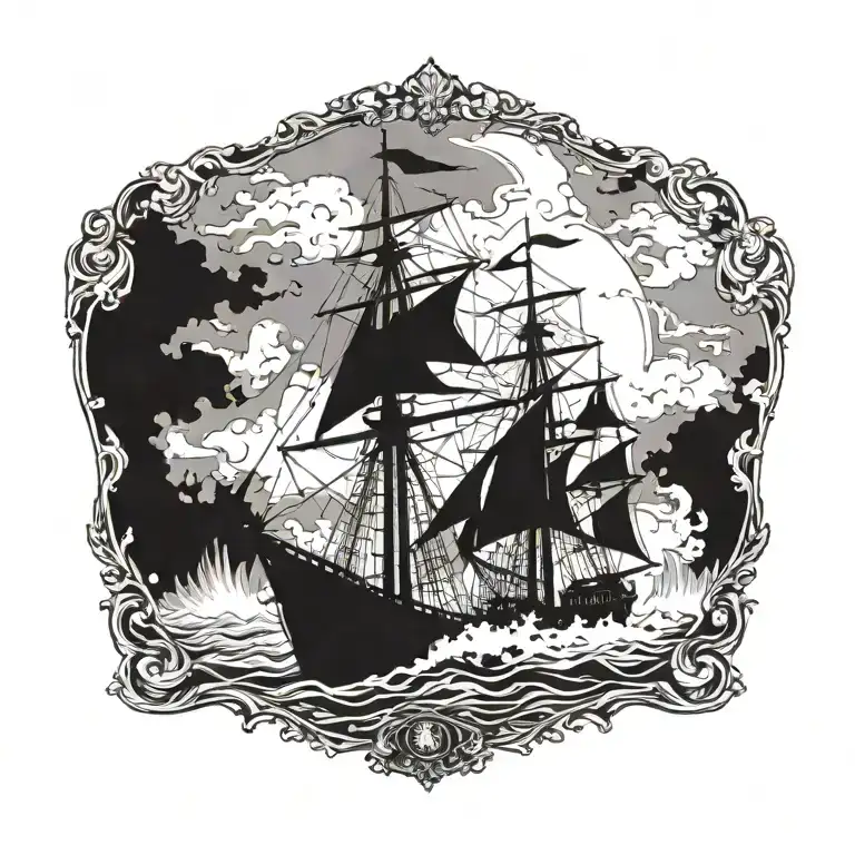 boat 18th century tattoo design idea