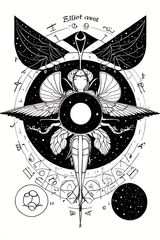 cancer zodiac with family and lunar symbol and name of child Elliot integrated tattoo design idea