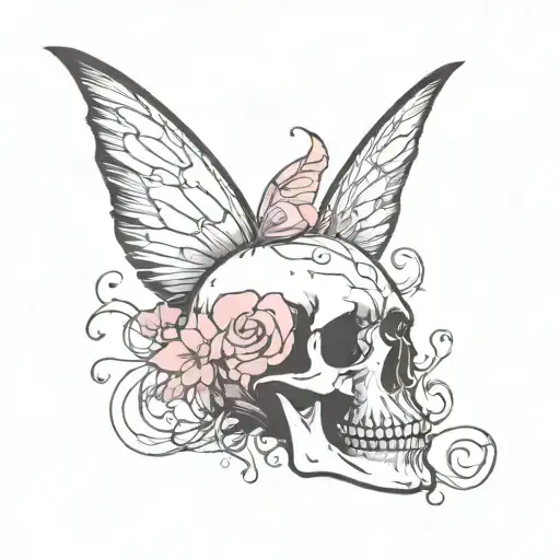 skull fairy pink tattoo design idea