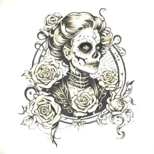 dance macabre portrait tattoo design idea