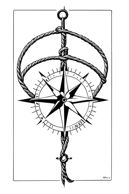 boat anchor compass rope shark  tattoo design idea