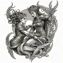 goddess Freya fighting goddess hela tattoo design idea