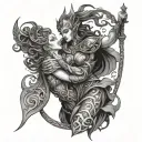 goddess Freya fighting goddess hela tattoo design idea