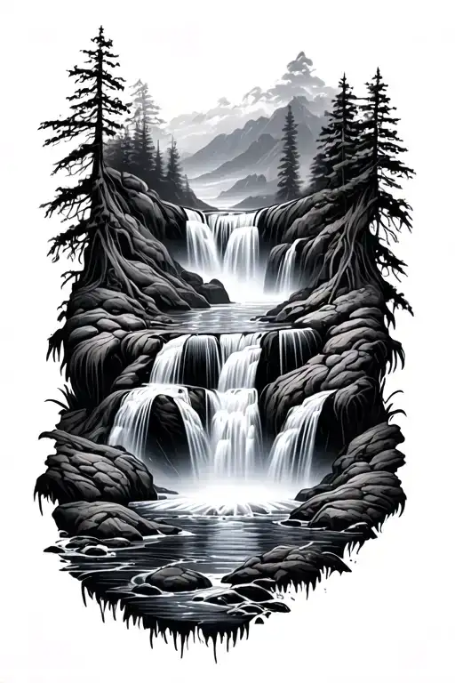 waterfall flowing tattoo design idea
