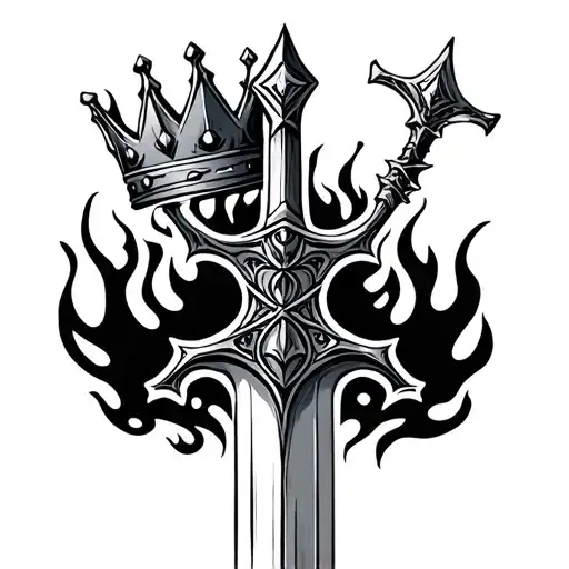 sword with a crown and flames  tattoo design idea