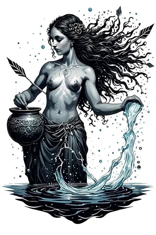 Aquarius water bearer pouring out a constellation arrows female tattoo design idea