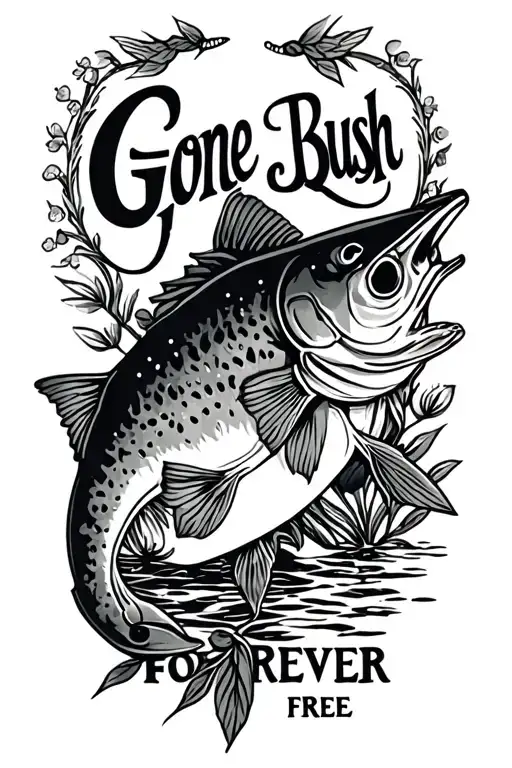 "Gone Bush Forever Free " memorial tattoo for dad who loved fishing and hinting tattoo design idea