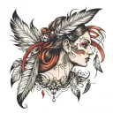 portrait and feathers falling tattoo design idea