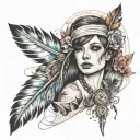 portrait and feathers falling tattoo design idea