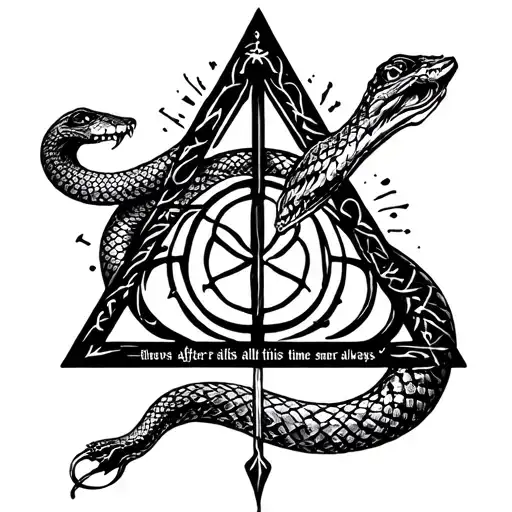 Slytherin Harry Potter wand deathly hallows triangle after all this time always quote snake tattoo design idea