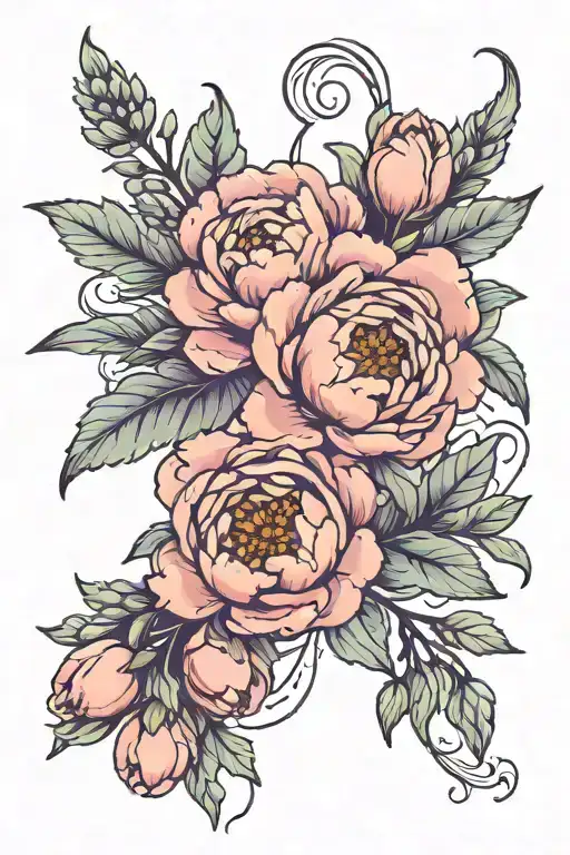 lavender and peony flower intertwined tattoo design idea