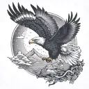 An eagle hunting under the moonlight on a starry night tattoo design idea