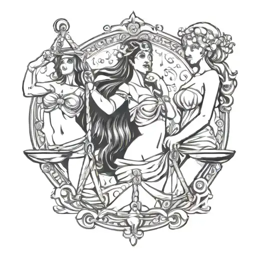 Libra with 2 girls and one is blindfolded tattoo design idea