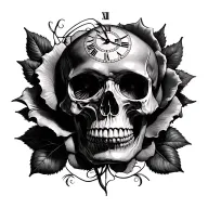 scull rose's clock tattoo design idea