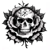 scull rose's clock tattoo design idea