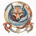 Ouroboros fox tarot devil in red and blue tones tattoo design idea